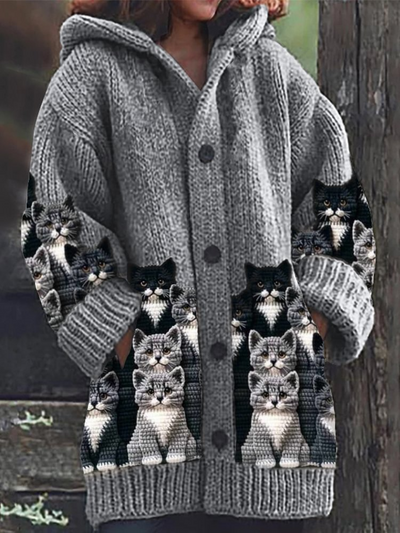 Jasmin - Cozy Knit Cardigan with Cat Design