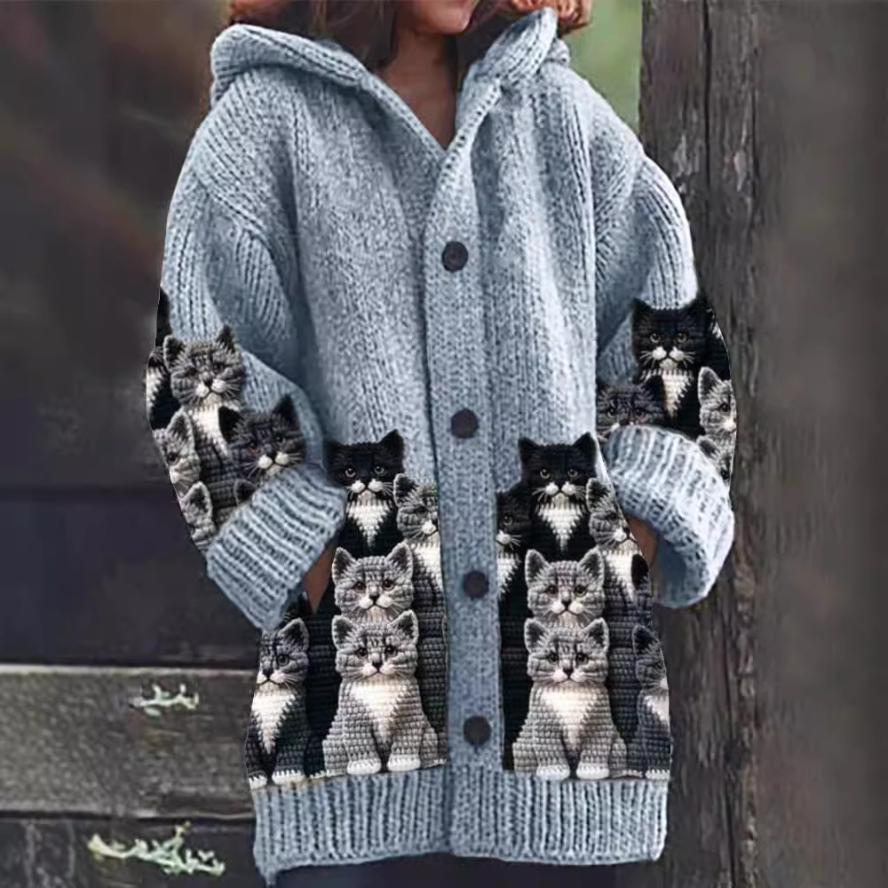 Jasmin - Cozy Knit Cardigan with Cat Design