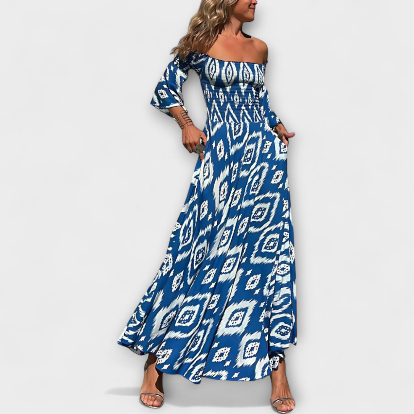 Bella - Off-Shoulder Dress with Ocean Flowers