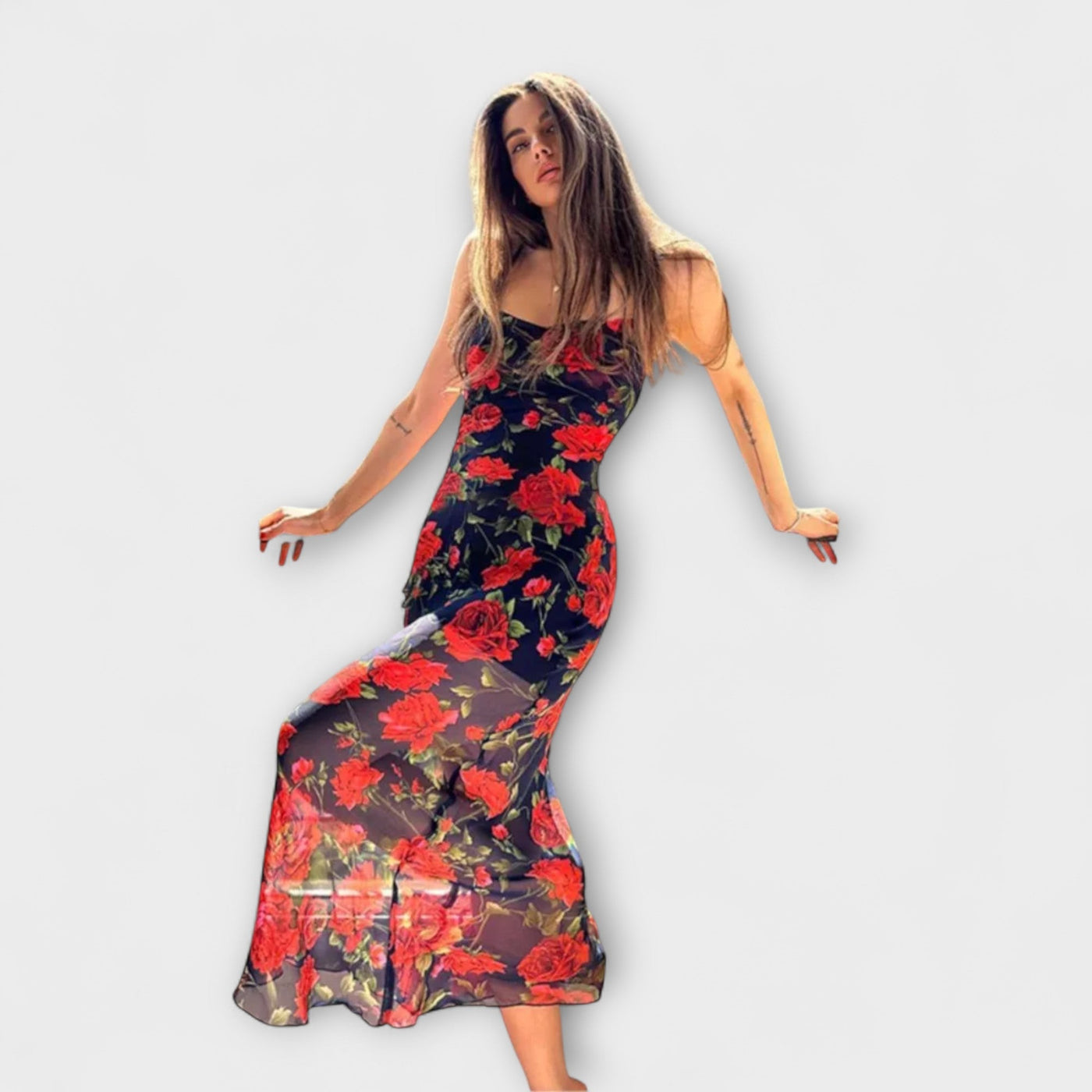 Flower Pattern Spaghetti Strap Bodycon Dress