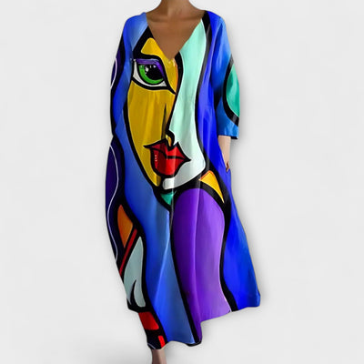 Fiona - Long, Colorful Dress with V-Neck